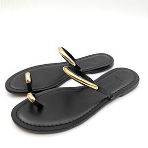 Dolce Vita Wink Toe-Ring Slide Flat Sandals Saddle Leather Black Size US9 EU40